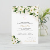Wit en Goud Waterverf Bloemen Religieus Kruis Kaart (Staand voorkant)