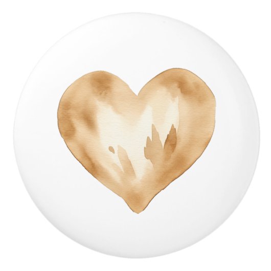 Wit en goud waterverf hart keramische knop (Voorkant)