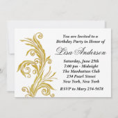 Wit en goud wervelende verjaardagsfeestje kaart (Achterkant)