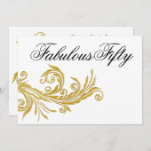 Wit en goud wervelende verjaardagsfeestje kaart (Voorkant / Achterkant)
