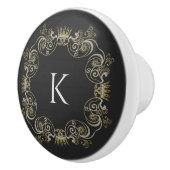 Wit en Goud wervelt lijst Monogram Keramische Knop (Rechts)