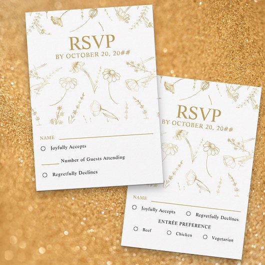 Wit en Goud Wildflower Schets Bruiloft RSVP
