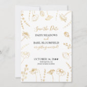 Wit en Goud Wildflower Schets Ingelijste Foto Save The Date (Voorkant)