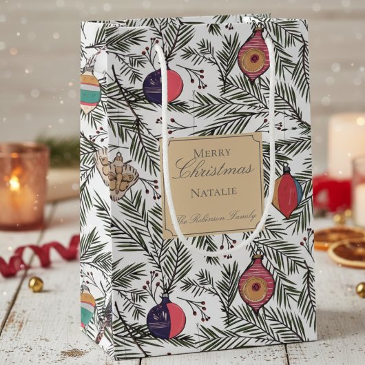 Wit en Goud Xmas Ornamenten Pine Berries Klein Cadeauzakje