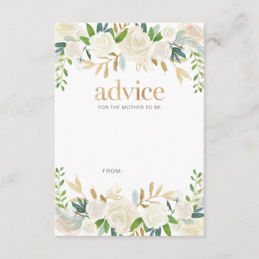 Wit en goudbloemen baby shower advieskaarten advieskaart (Voorkant)