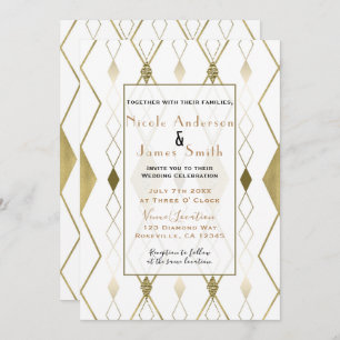 Wit en gouddiamant Glamor Modern Classy Wedding Kaart