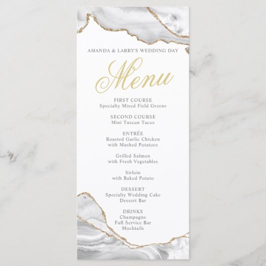 Wit en gouden agaat menukaart (Voorkant)
