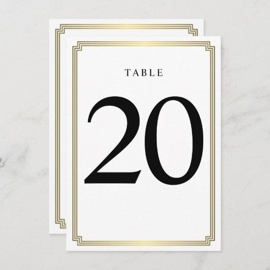Wit en gouden Art Deco-tafelnummer Kaart (Voorkant / Achterkant)
