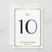 Wit en gouden art-deco-tafelnummer voor de bruilof kaart (Achterkant)