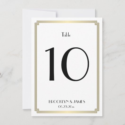 Wit en gouden art-deco-tafelnummer voor de bruilof kaart (Achterkant)