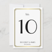 Wit en gouden art-deco-tafelnummer voor de bruilof kaart (Voorkant)