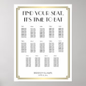 Wit en gouden Art Deco trouw zitplaatskaart Poster (Voorkant)
