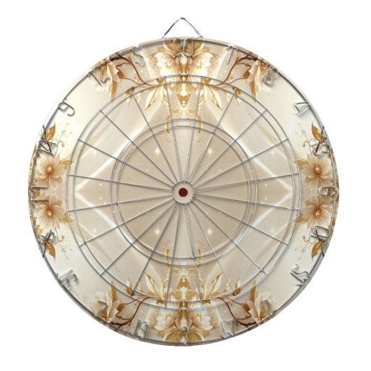 Wit en Gouden Bloemen Dartbord (Voorkant)
