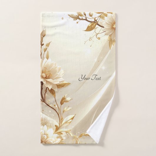 Wit en Gouden Bloemen Handdoeken Set (Handdoek)