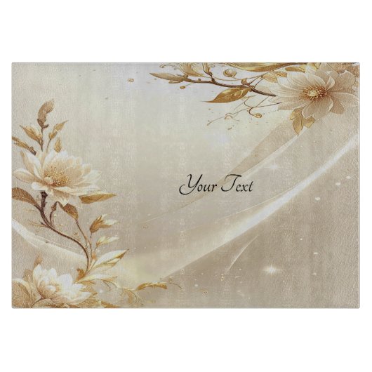 Wit en Gouden Bloemen Snijplank (Voorkant)