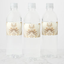 Wit en Gouden Bloemen Waterfles Label