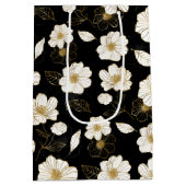 Wit en gouden bloemmotief op zwart medium cadeauzakje (Achterkant)