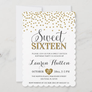 Wit en gouden chic Sweet Sixteen verjaardagsfeestj Kaart