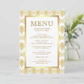 Wit en gouden damast islamitische moslim bruiloft menu (Staand voorkant)