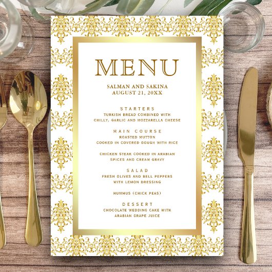 Wit en gouden damast islamitische moslim bruiloft menu
