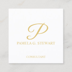 Wit en Gouden Elegant Monogram Vierkante Visitekaartje