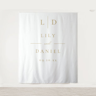 Wit en gouden elegante monogram trouw achtergrond wandkleed