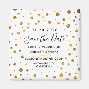 Wit en Gouden Folie Bruiloft Save the Date Magnets Magneet