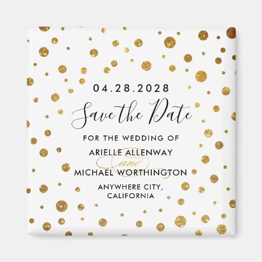 Wit en Gouden Folie Bruiloft Save the Date Magnets Magneet (Voorkant)