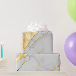 Wit en Gouden Folie Marmeren Agaat Cadeaupapier