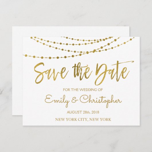 Wit en Gouden Folie sparen de Datum Aankondigingskaart (Voorkant / Achterkant)