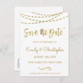 Wit en Gouden Folie sparen de Datum Aankondigingskaart (Voorkant / Achterkant)