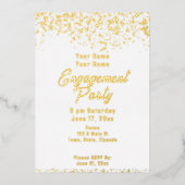 Wit en Gouden Folie Verlovingsfeest Folie Uitnodiging (Voorkant)