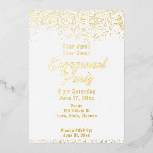 Wit en Gouden Folie Verlovingsfeest Folie Uitnodiging (Voorkant)