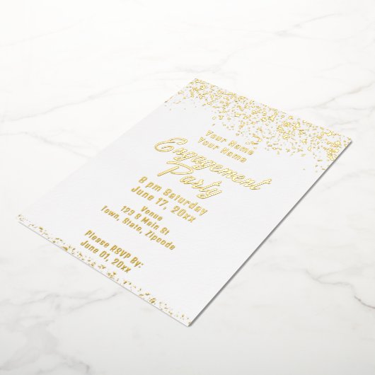 Wit en Gouden Folie Verlovingsfeest Folie Uitnodiging (Gedraaid)