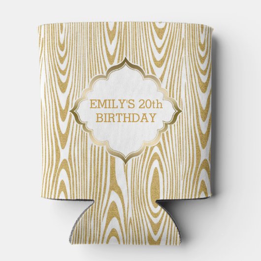 Wit en gouden Glitter Textuur Print Blikjeskoeler (Achterkant)