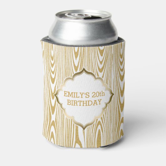 Wit en gouden Glitter Textuur Print Blikjeskoeler (Blikje Achterkant)