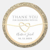 Wit en Gouden Huwelijk Dank u Ronde Sticker (Voorkant)