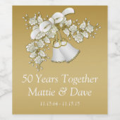 Wit en Gouden Huwelijksklokken 50ste Jubileum Wijn Etiket (Enkel label)