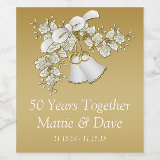 Wit en Gouden Huwelijksklokken 50ste Jubileum Wijn Etiket (Enkel label)