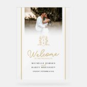 Wit en gouden kroon kam monogram bruiloft foto acryl bord (Voorkant)