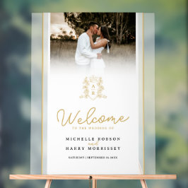 Wit en gouden kroon kam monogram bruiloft foto acryl bord