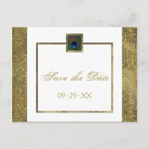 Wit en Gouden Peacock Feather Save the Date Kaart