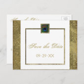 Wit en Gouden Peacock Feather Save the Date Kaart (Voorkant / Achterkant)