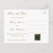 Wit en Gouden Peacock Feather Save the Date Kaart (Achterkant)