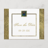 Wit en Gouden Peacock Feather Save the Date Kaart (Voorkant)