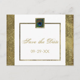 Wit en Gouden Peacock Feather Save the Date Kaart