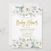 Wit en gouden punsettia Kerstmis Baby shower Kaart (Voorkant)