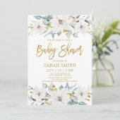 Wit en gouden punsettia Kerstmis Baby shower Kaart (Staand voorkant)