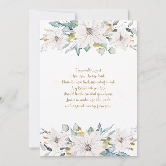 Wit en gouden punsettia Kerstmis Baby shower Kaart (Achterkant)