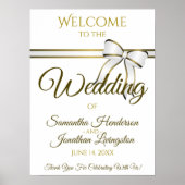Wit en gouden ribbon bruiloft Welkomstteken Poster (Voorkant)